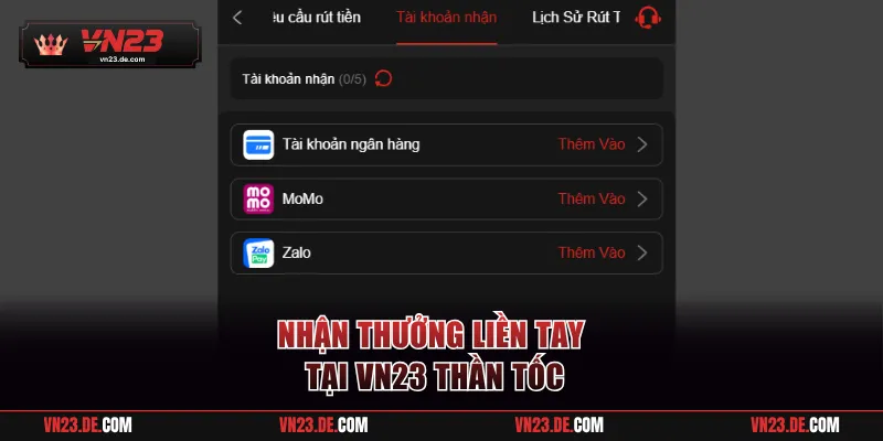 Nhận thưởng liền tay tại VN23 thần tốc